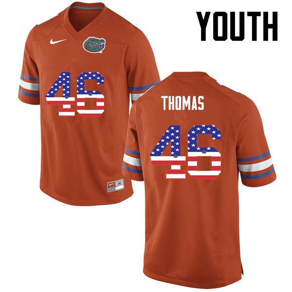 Florida Gators Youth #46 Will Thomas College Football USA Flag Fashion Orange